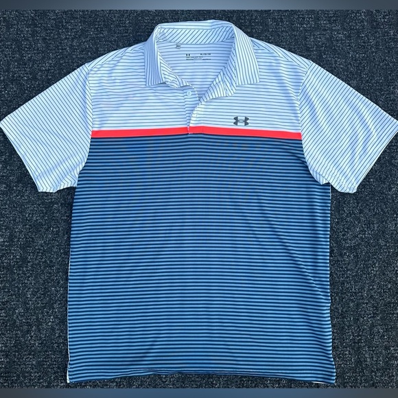 Under Armour Men’s Playoff White Striped Performance Polo Shirt Sz XL Loose Fit - Picture 2 of 6